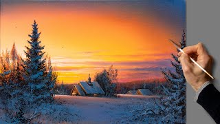 👍 Acrylic Landscape Painting  Winter Sunset  Easy Art  Drawing Lessons  Satisfying Relaxing [upl. by Detta]