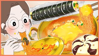 퇴근 후 혼밥러  집에서 치즈라면 amp 김밥 amp 월X콘 편 [upl. by Aerdnod514]