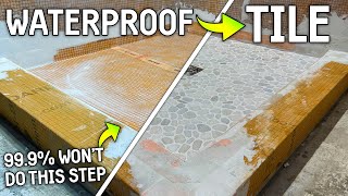 WHY You Should Tile Your Floors FIRST Waterproofing amp Tiling a Shower Floor Step by Step [upl. by Aeresed]