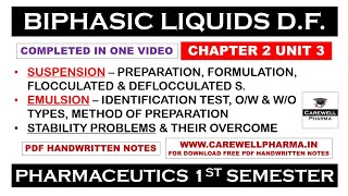 Biphasic Liquid Dosage Form complete  Suspension  Emulsion  Chapter 2 Unit 3  Pharmaceutics 1 [upl. by Nortal205]