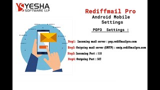 RediffmailPro Email Account Configuration in Android Mobile Phone  Yesha Software LLP [upl. by Ojyram235]