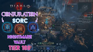 Diablo 4  Conjuration Only Sorcerer Nightmare Vault Tier 100 Solo Clear Season 3 [upl. by Animaj]