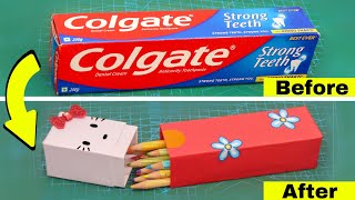 DIY pencil box from colgate box  How to make pencil box from waste colgate box [upl. by Fugazy]