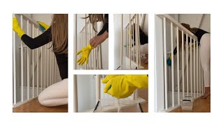 ASMR no talking cleaning the stair railing amp baluster wearing householddisposable gloves [upl. by Lerej]