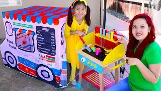 Wendy Pretend Play Cooking with Food Truck Tent amp Wooden BBQ Grill Toys [upl. by Gillman169]