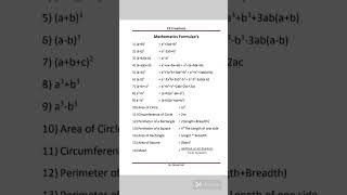 Maths formulas part1 tahalkaclasses maths [upl. by Enidanreb]