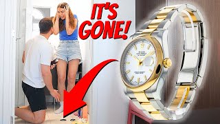 DROPPING my Husbands ROLEX Watch DOWN THE DRAIN PRANK HE GOT SO ANGRY [upl. by Milore]