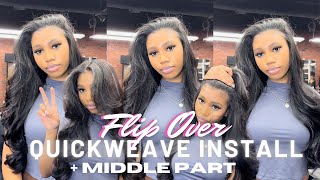 HOW TO FLIPOVER QUICKWEAVE with MIDDLE PART  LAYERING AND BLOWOUT CURLS  Ft Alipearl Hair [upl. by Lathe]