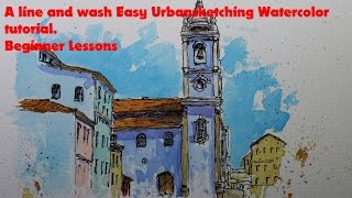 A line and wash easy Urbansketching Watercolor tutorial Beginner Lessons [upl. by Trebloc950]