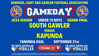 🔴LIVE  BLG Football Assoc U15 GRAND FINAL  South Gawler Va Kapunda [upl. by Arikat617]