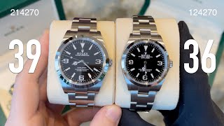 New Rolex Explorer 36mm 124270 vs Rolex Explorer 39mm 214270 review comparison [upl. by Elfreda]