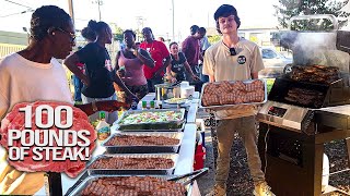 Cooking 100 Pounds Of Steak For The Homeless [upl. by Delcina]