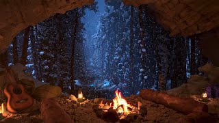 Relax In A Cozy Winter Cave With A Crackling Fire  Fall Asleep Fast  Winter Ambience  4K  8Hrs [upl. by Ordnas]