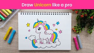 Draw Unicorn Like Pro  How To Draw A Cute Unicorn  Unicorn Drawing for Kids  Easy step by step [upl. by Shirlene]