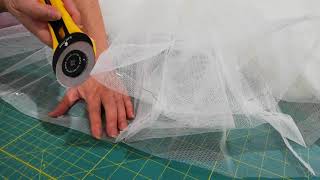 Wedding dress alterations  cutting tulle with rotary cutter [upl. by Melone]