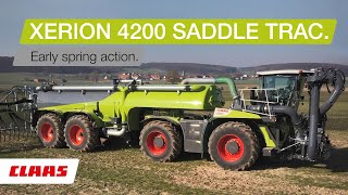 CLAAS XERION 4200 SADDLE TRAC Early spring action [upl. by Ancilin968]