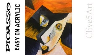 Picasso Cubist style Acrylic painting for beginners Acrylic paintingclive5art [upl. by Atsev]