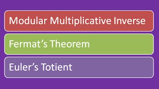 Modular Multiplicative Inverse  Fermats Theorem  Eulers Totient [upl. by Oirram846]