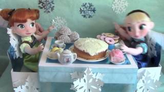 Frozen Tea Party w Real Cake Disney Princesses Elsa  Anna Playing In The Snow [upl. by Warfore]