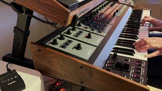 Oberheim OBX8  FEG Xmod with Korg SD200 analog delay [upl. by Vasquez]