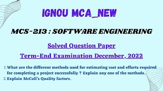 IGNOU MCA  First Semester  MCS213  SOFTWARE ENGINEERING  Solved Questions December 2022 [upl. by Orsino]