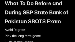 Final Day Tips for SBOTS27 SBP State Bank of Pakistan Exam [upl. by Alidis]