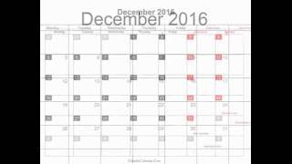 Free December 2016 Calendar Printable with holidays [upl. by Enomar550]