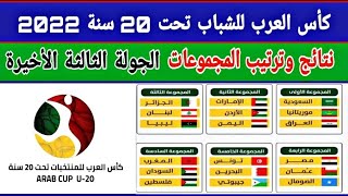 كأس العرب للشباب تحت 20 سنة 2022 نتائج وترتيب المجموعاتتوقيت وموعد الجولة الثالثة جولة الحسم [upl. by Margy]