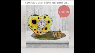 Sunflower amp Daisy HeartShaped Desk Clock with Catchall Tray  Exquisite Floral Decor Gift Table [upl. by Fisa]