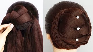 Perfect Braided Bun Hairstyle For Wedding Function  Easy Hairstyle Tutorial Worth Trying [upl. by Trumaine230]