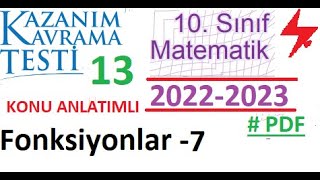 10 Sınıf  Kazanım Testi 13  MEB  2022 2023  Fonksiyonlar 7  Matematik  PDF [upl. by Allmon]