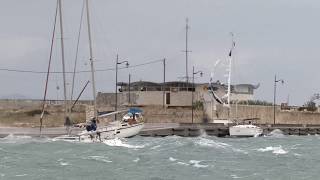 Wild winds in lefkada channel 2892018 Storm Medicane Zorba Greece [upl. by Lynnelle733]