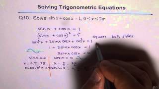 Solve Trigonometric Equation sin x  cos x  1 Extraneous Roots Q10 [upl. by Thad261]