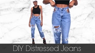 DIY Distressed Ripped Jeans w Cut Out Pockets [upl. by Thgiled]