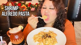 Shrimp Alfredo pasta with fresh banana water MUKBANG with Christopher [upl. by Kenlay]