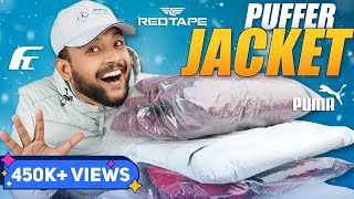 5 Best Stylish Puffer Winter Jackets for Men 🔥 Jacket Haul Review 2023  Redtape Puma  ONE CHANCE [upl. by Niveg451]