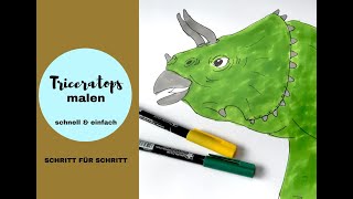 Triceratops Dinosaurier malen zeichnen einfach für Kinder Anfänger leicht nachmalen Dino malen [upl. by Atteuqaj174]