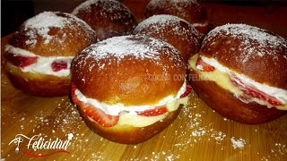 BOMBAS RELLENAS CON CREMA PASTELERA 😊 Berlinas caseras 😊 [upl. by Oguh]