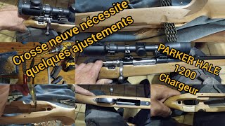 Ajustage de la crosse neuve pour ma PARKER HALE 1200 en 7x64 à chargeur amovible Mauser 98 [upl. by Calandria]