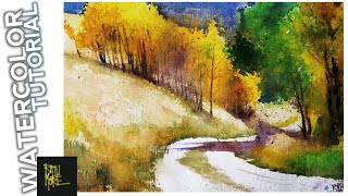 Watercolor Painting Tutorial Autumn Trees Dirt Road  WATERCOLOR PAINTING [upl. by Inahc]