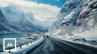 Relaxing 4K Snowy Drive in Norway  Geirangerfjord Driving Sounds for Sleep and Study ASMR [upl. by Jacenta]