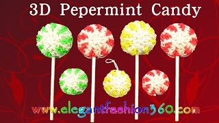 Rainbow Loom Peppermint LollipopCandyOrnamentHoliday 3D Charm  How to Loom Bands [upl. by Nomi]