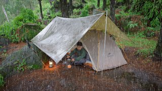 SOLO CAMPING IN HEAVY RAIN  POWERFUL RAIN IN THE FOREST AND RELAXING TENT [upl. by Eimar]