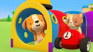 Helper Cars play on a playground Learn colors with racing cars for kids Car cartoons for toddlers [upl. by Sixela]