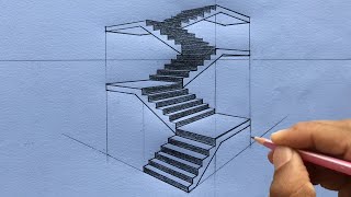 How to Draw Staircase in TwoPoint Perspective Step by Steps [upl. by Abra]