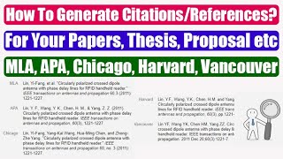 How To Generate References  Generate Citations  Bibliography  APA MLA Chicago Harvard Vancouver [upl. by Monica27]