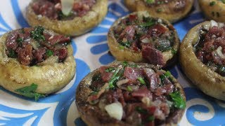 Receta de Champiñones rellenos de jamón  RECETA DE NAVIDAD [upl. by Rosenstein952]