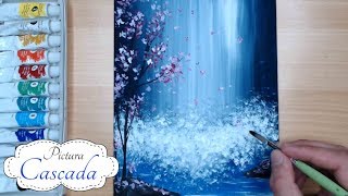 Tutorial Pictura Flori de Cires langa o cascada 💧How to paint a waterfall [upl. by Oiramat]