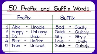 50 Prefix and Suffix In English  suffix and prefix  Prefix Words  Suffix Words  prefix suffix [upl. by Eical]