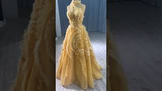 Highend Champagne Beading Sequins Ruffle Prom Dresses [upl. by Dnomsed]